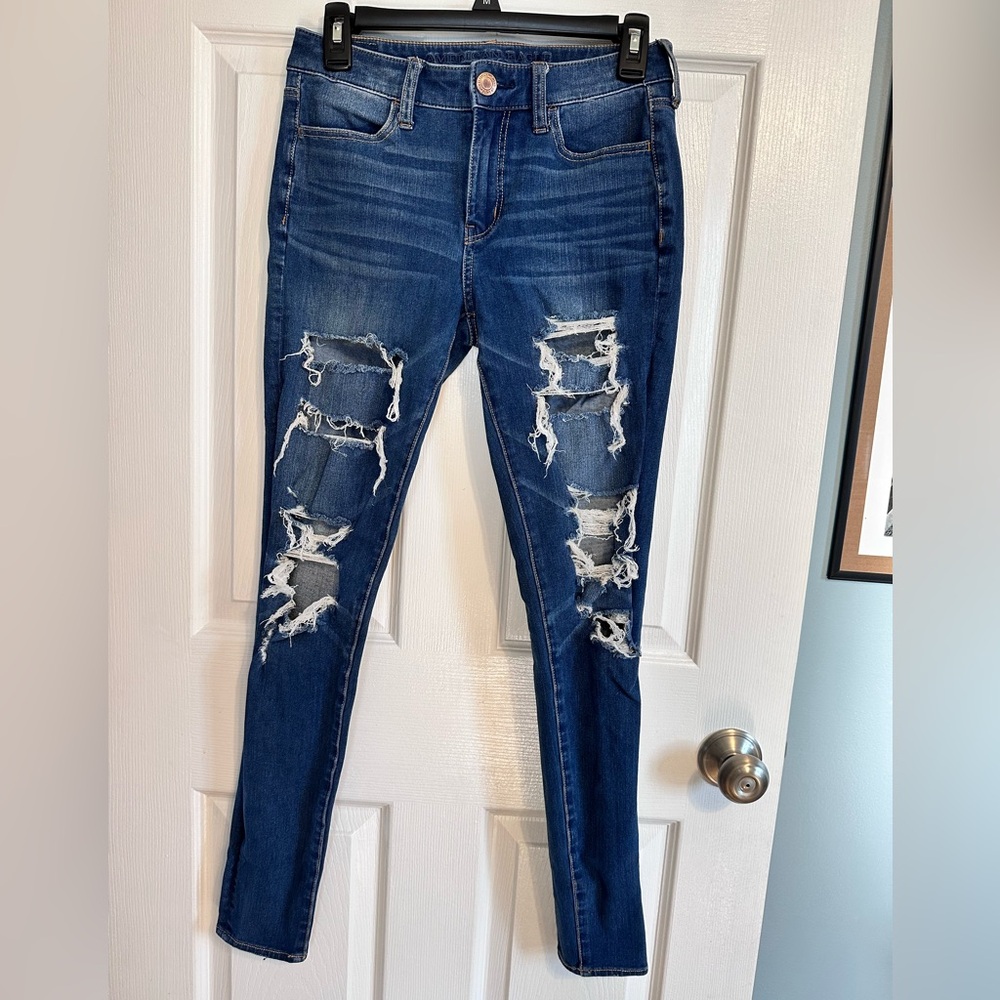 American Eagle Outfitters Ripped Blue Skinny Jeans